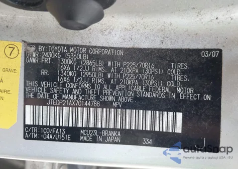 2007 Toyota Highlander Sport/Limited из США, поврежденный, VIN JTEDP21AX70144788